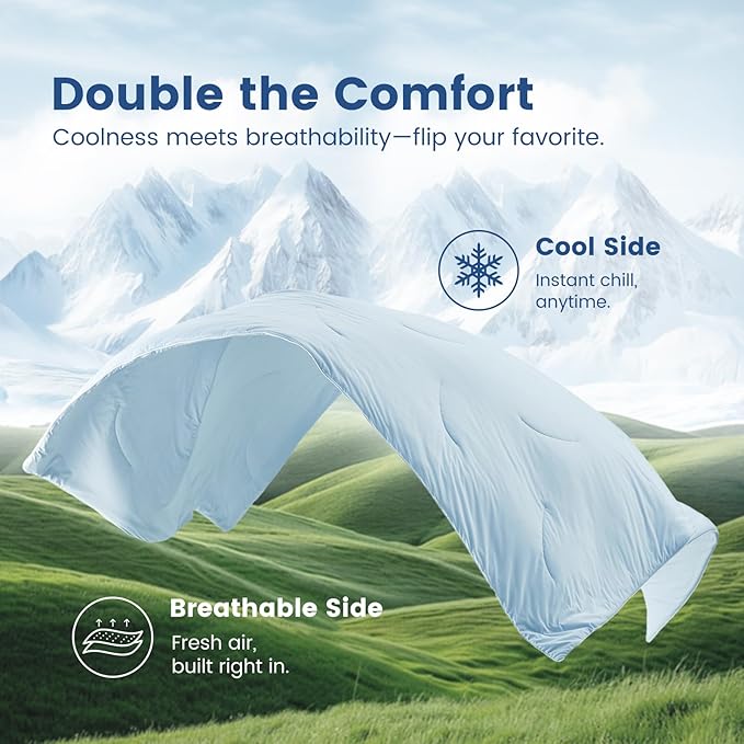 Cozy Bliss Cooling Comforter King Size Dual-Sided, Ultra-Soft Cooling Blankets for Hot Sleepers and Night Sweats, Breathable Lightweight Silky Smooth, Cool Blue