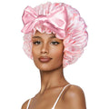 Cute Adjustable Silk Bonnet for Sleeping Double Layer Satin Cap Hair Sleep Bonnet for Curly Hair Pink White Bow