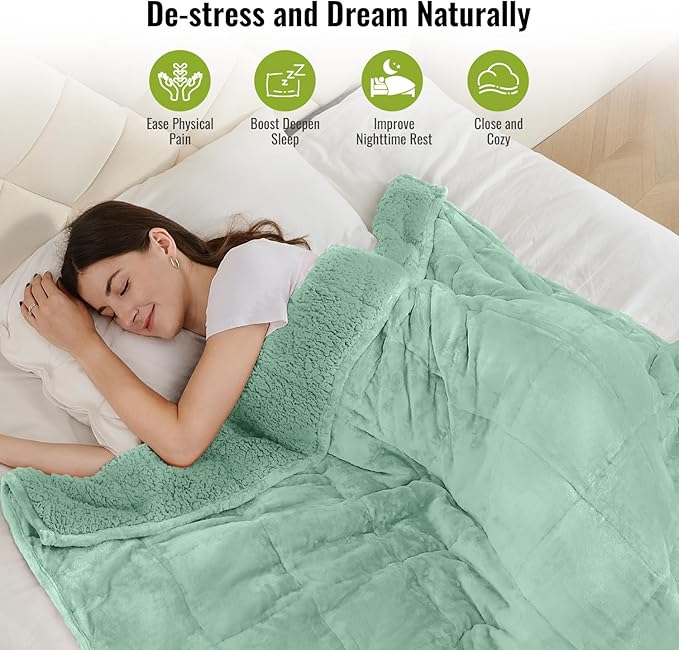 Uttermara Weighted Blanket Queen Size 15lbs 60x80 inches with Soft Plush Fleece, Cozy Warm Sherpa Snuggle Thick Heavy Blanket Great for Sleep and Calming, Sage Green