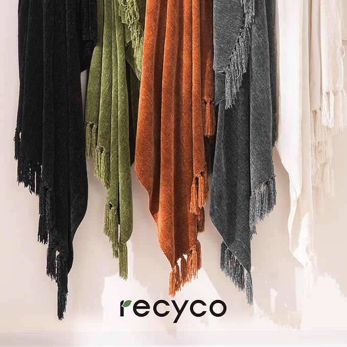 RECYCO Throw Blanket Soft Cozy Chenille Throw Blanket with Fringe Tassel for Couch Sofa Chair Bed Living Room Gift (Rust, 60" x 80")