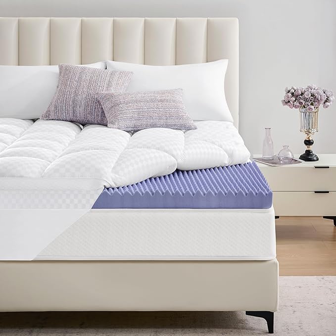 downluxe 4 Inch Twin XL Memory Foam Mattress Topper Pro Dual Layer 2 Inch Cooling Gel Egg Crate Memory Foam Plus 2 Inch Pillow Top Medium Firm with Deep Pocket