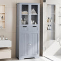 TOLEAD 67" Tall White Bathroom Cabinet Storage Cabinet, Freestanding Storage Cabinet with Glass Door and Adjustable Shelves, Bathroom Cabinet for Living Room, Kitchen, Dining, (Grey)