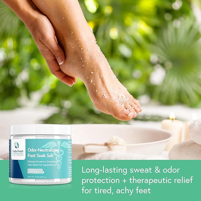 CREDA FRESH Epsom Salt Foot Soak - Tea Tree Oil Foot Soak & Odor Eliminator - Soaking Salts, Nutmeg & Peppermint for Athletes Foot & Sweaty Feet - Softens Callus - Soothes Sore & Soften Tired Feet