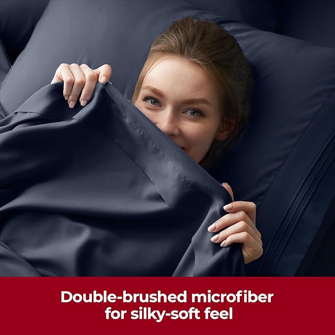 Mellanni Extra Deep Full Sheets - 4 PC Iconic Collection Bedding - Hotel Luxury, Ultra Soft, Cooling Bed Sheets - Wrinkle, Fade, Stain Resistant (Full, Navy Blue)