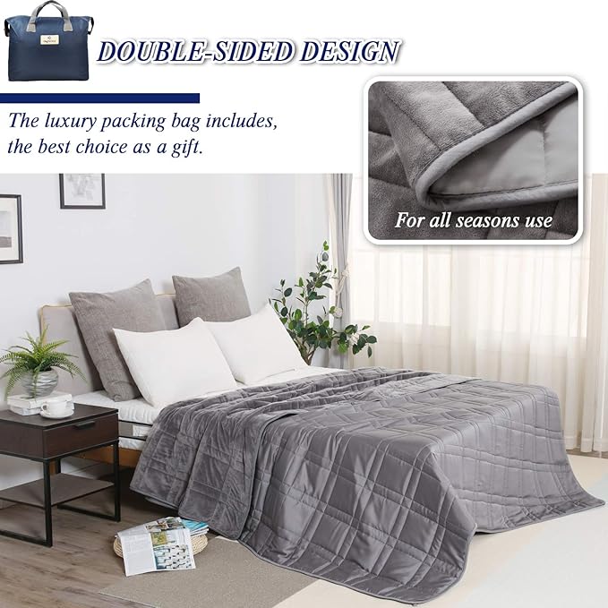 Reversible Weighted Blanket King Size 25lbs(88''x104'', All Season Use), Warm Short Plush and Cool Tencel Fabric Double-Sided Weighted Blanket California King Size for Couples - Carry Bag Included