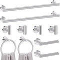 Lairuier Polished Chrome Bathroom Hardware Set, 10-Piece Towel Bar Set SUS304 Stainless Steel Bathroom Hardware Accessories Set Round Towel Holder Set Wall Mounted