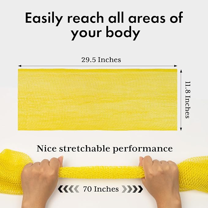 African Net Sponge Authentic 3 Pieces with Storage Bag, African Exfoliating Net Sponge Washcloth, Exfoliating Body Scrubber Bath Sponge Bathing Accessories (Rose, Purple, Bright Yellow)