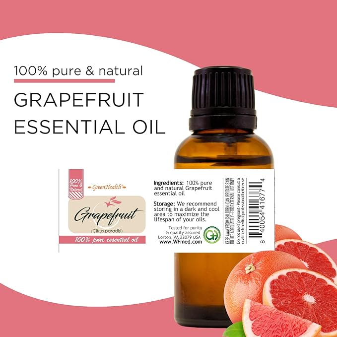 Grapefruit Essential Oil - 16 fl oz (473 ml) Amber Glass Bottle - 100% Pure Essential Oil - GreenHealth