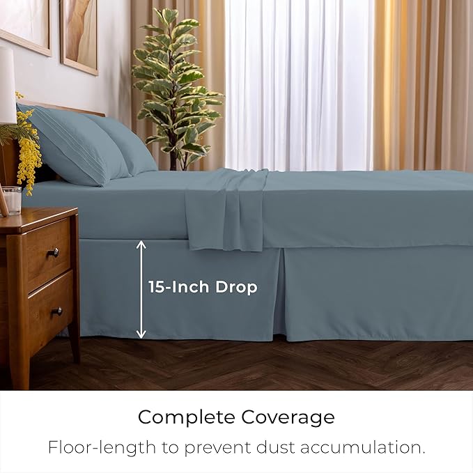 Mellanni Bed Skirt King Size - Bed Skirting - 15-Inch Tailored Drop Pleated Dust Ruffle - Hotel Luxury Bedding - Wrinkle, Fade, Stain Resistant - 1 Bedskirt (King, Spa Blue)