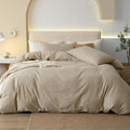 JIYUAN 100% Washed Cotton Duvet Cover Set 3 Pieces Cal King, 1 Duvet Cover 104x98 Inches(Comforter Not Included) and 2 Pillowcases,Linen Feel Bedding Set Comfy and Breathable, Heathered Tan