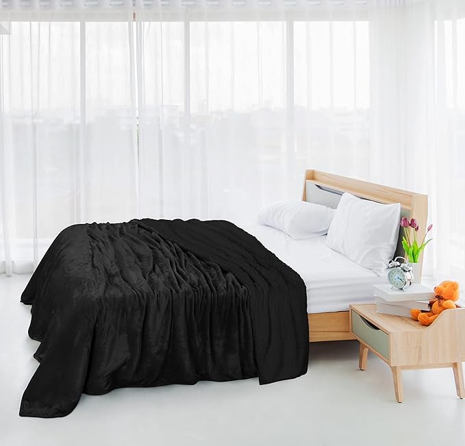 Utopia Bedding Sherpa Blanket Throw Size (Black, 50x60 Inches) - Soft Lightweight Plush Fleece Reversible Blanket for Bed, Sofa, Couch, Camping and Travel