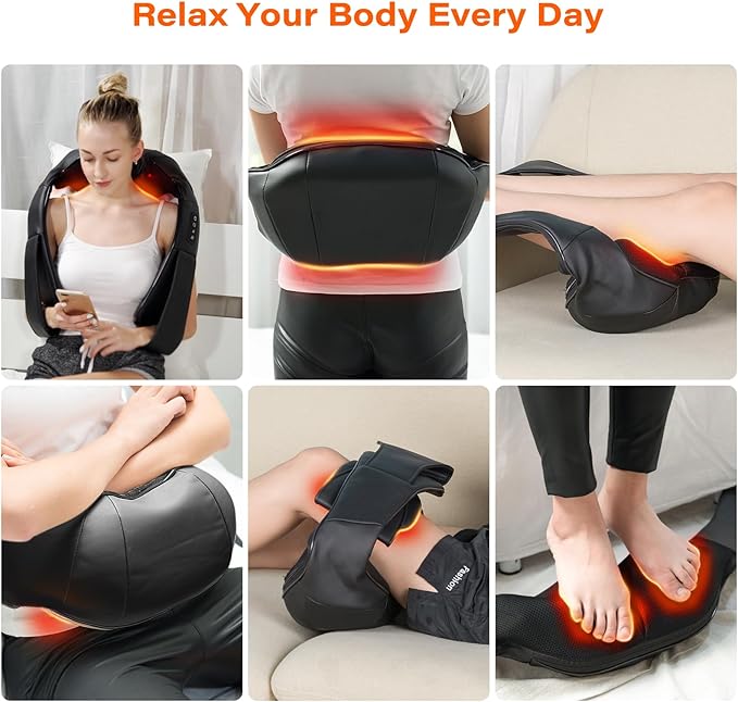 Shiatsu Neck Massager, Back and Neck Massager with Heat, Electric Deep Tissue 3D Kneading Massage Pillow for Back, Shoulder, Muscle Pain Relief, Office & Home & Car Use, Gift for Women and Men