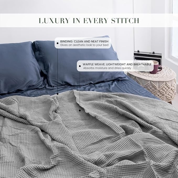 Salt Earth GOTS Certified 100% Organic Cotton Throw Blanket,108"X90" Waffle Blankets & Throws for Bed, Throw Blanket for Couch,Modern and Cozy Blanket,All Seasons, Comfy Soft Blanket (Scottish Grey)