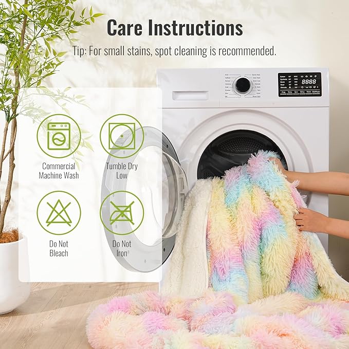 Uttermara Faux Fur Weighted Blanket Queen Size 15 lbs 60x80 inches, Warm Sherpa Weighted Blankets for Adults, Thick Heavy Blanket with Soft Plush Fleece & Cozy Sherpa Great for Relax, Rest, Rainbow