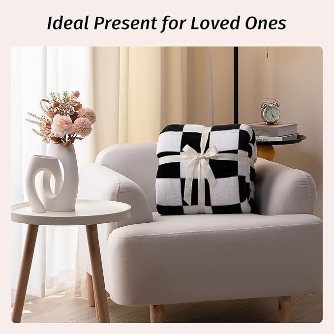Wemore Flannel Fleece Weighted Blanket for Adult Queen Size 15 lbs, Dual Sided Luxurious Checkerboard Grid Heavy Blankets, Ultra Soft Throw Blanket, Plaid Black, 60 x 80 inches