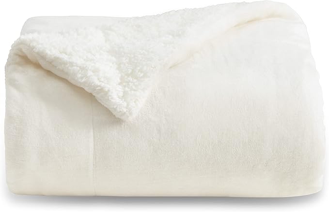 Bedsure GentleSoft Sherpa Fleece Throw Blanket for Couch - Thick and Warm Throw for Women and Men, Soft Fuzzy Plush Blanket for Winter, Cream, 50x60 Inches