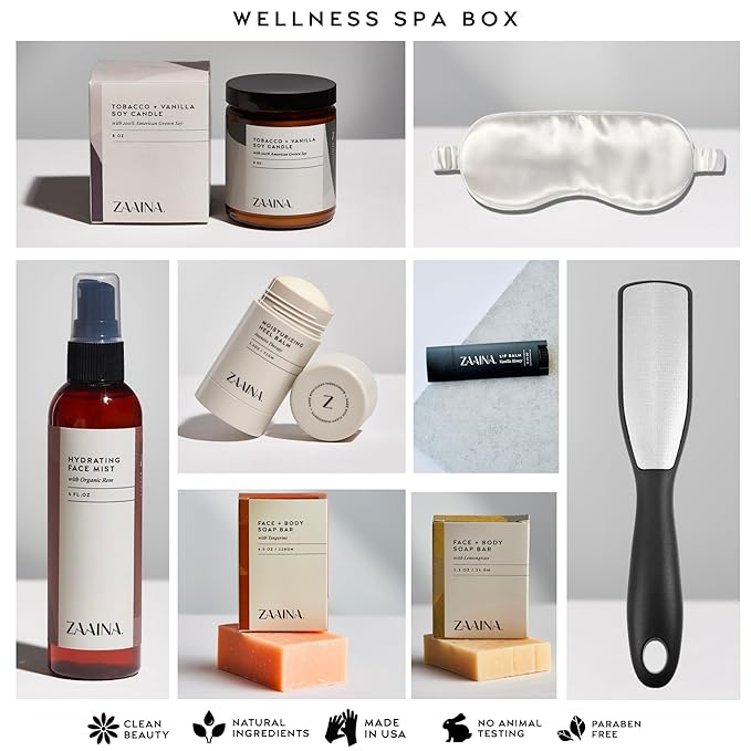ZAAINA Wellness Spa Package - Relaxing Spa Gifts for Her, Self Care Kit for Mom Wife Friend, Christmas Holiday Gift Basket for Women, Pampering Home Spa Kit, Birthday Gifts for Women