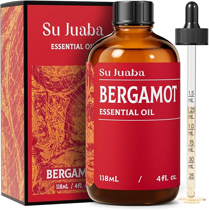 SU JUABA Bergamot Essential Oil 4 Fl Oz, 100% Pure Natural for Refreshes Uplifts, Skin, Hair,Diffuser, Aromatherapy -118ml