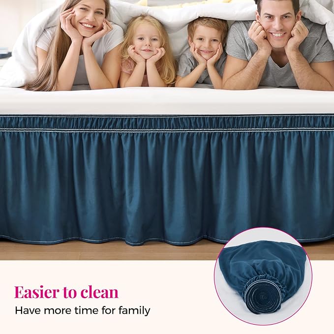 RIMELA Dark Teal Bed Skirt Queen Size 18 Inch Drop, Wrap Around Elastic Bedskirt, Dust Ruffle for Adjustable Bed Base Machine Washable Easy to Install Bed Skirts