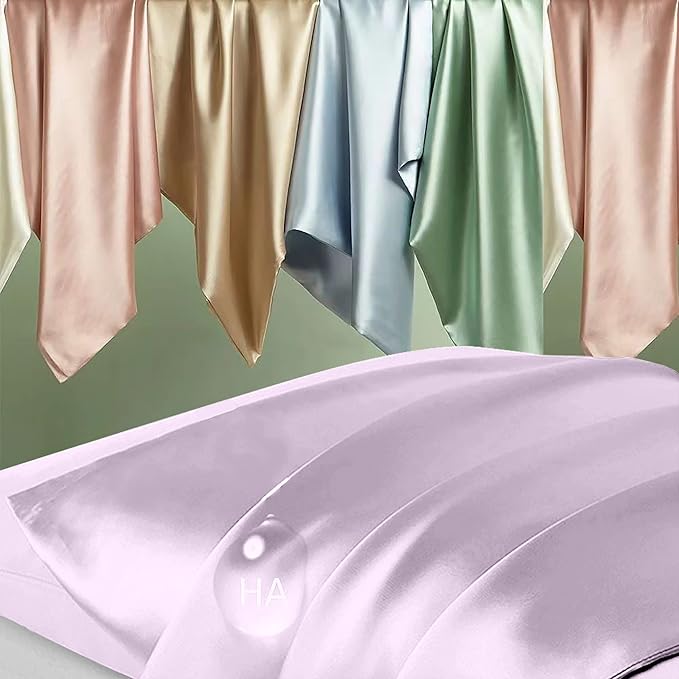 Silk Pillow Cases 2 Pack, Mulberry Silk Pillowcases Standard Set of 2, Smooth, Anti Acne, Beauty Sleep, Both Sides Natural Silk Satin Pillow Cases for Women 2 Pack with Zipper for Gift, Lavender