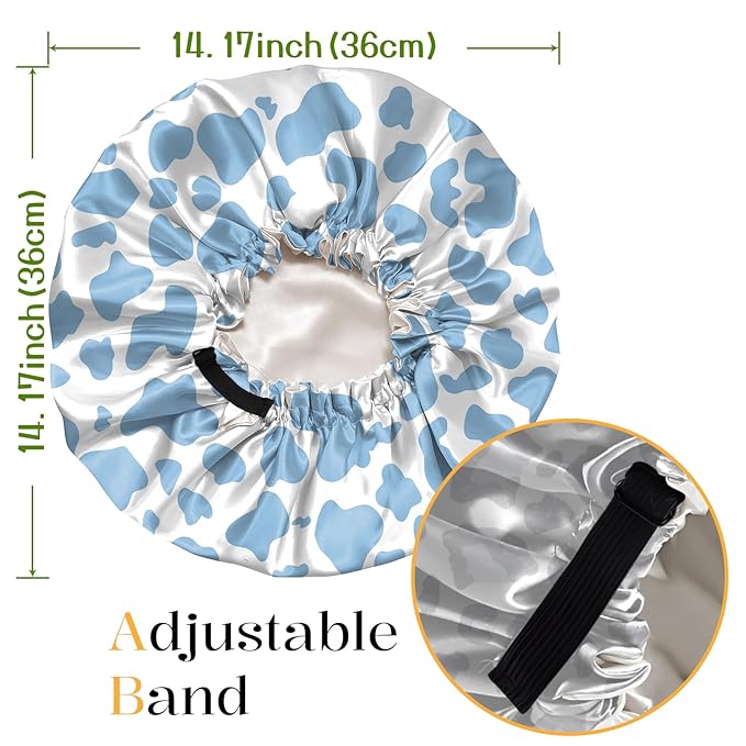 2 PCS Bonnets for Women Girls Satin Hair Bonnet Silk Adjustable Elastic Double Layer Hair Wrap Sleep Cap Comfort Cute-Cow Leopard