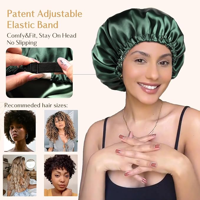 YANIBEST Adjustable Silk Bonnet Double Layer Satin Bonnet Hair Bonnet for Sleeping Bonnets for Women Hats Curly Natural Hair, Sage