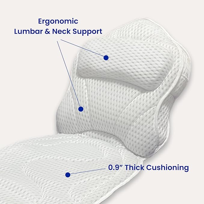 Bath Pillows for Tub Full Body, Large Mesh tub Pillow for Bathtub for Head, Neck and Back Support with Laundry Bag and Hanger for Quick Drying White