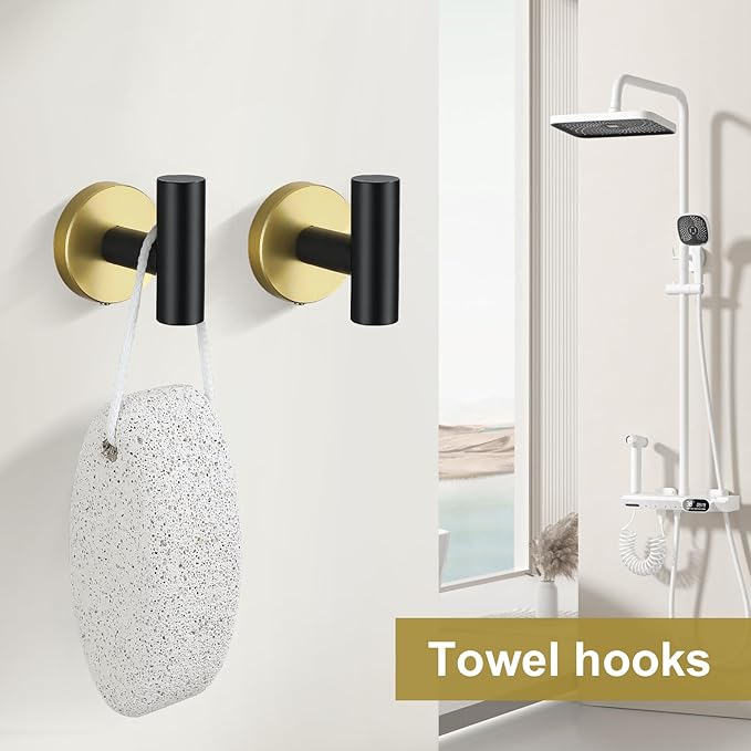Black and Gold Towel Bar Bathroom Hardware Accessories Set, 10 Pieces Upgraded Round Toilet Paper Holder Towel Rack for Bathroom Wall Mounted, 23.6 Inch Stainless Steel Towel Rods for Bathroom