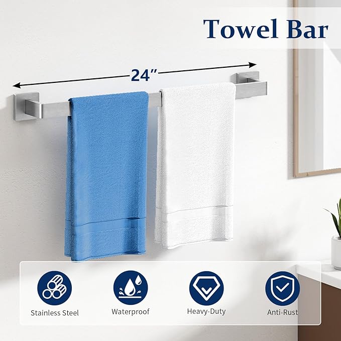 20-Piece Stainless Steel Bathroom Hardware Set - Complete Wall Mounted Solution with Towel Bar, Toilet Paper Holder with Shelf, Towel Ring & Towel Hooks