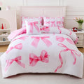 Twin Size Comforter Sets Pink Bed in a Bag for Girls, Bow Comforter Set,6 Pieces Bow Bedding Sets with Sheets for Kids