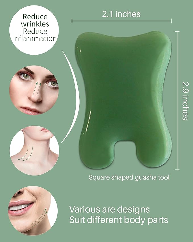 MoHern Gua Sha Massage Tools, 4 Pcs Gua Sha Tools of Multi-Shapes, Guasha Scraping Massage Tools for Face and Body (Dark Green)
