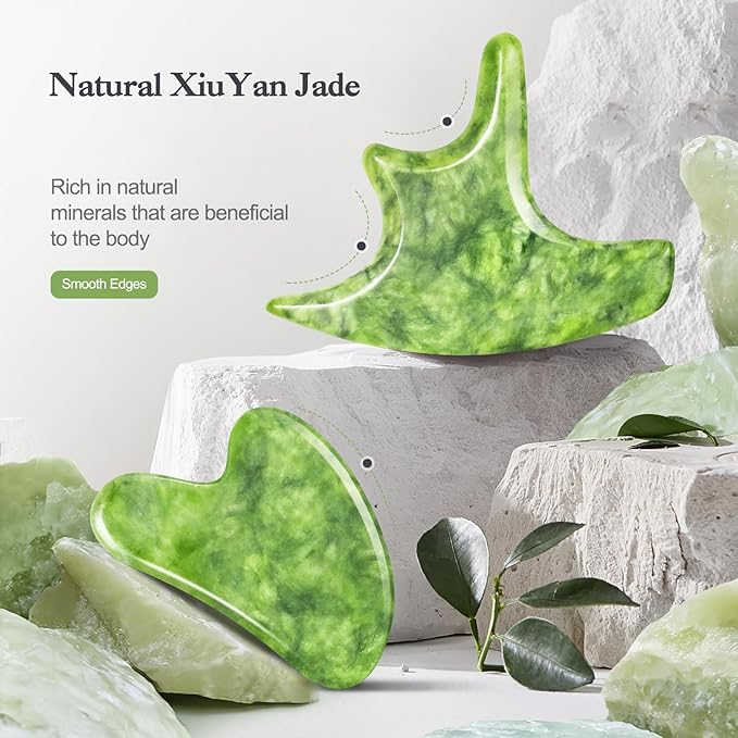 3 PCS Jade Stone Gua Sha Massage Tool Large Guasha Board with Handle Muscle Scraping Massage Tools Body Sculpting Anti Cellulite Spa Acupuncture Tools,Full Body Deep Tissue Massage