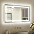 TETOTE 40 x 24 Led Mirror Brushed Bright Nickel Metal Frame Frontlit & Backlit Vanity Mirror Anti-Fog Stepless Dimmable 3 Colors White/Warm/Natural Wall Mirror with Lights Wall-Mounted