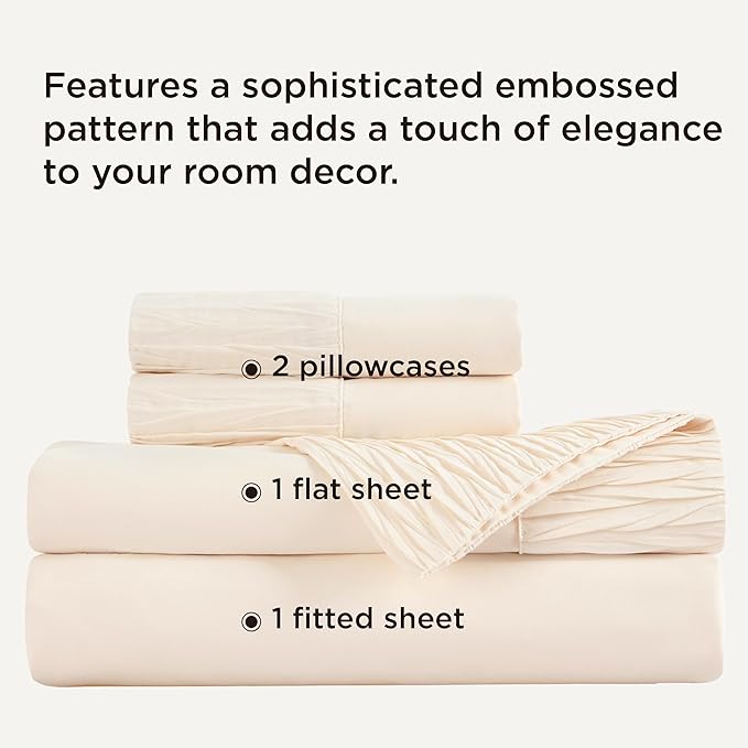 Bedsure Full Size Bed Sheets - 4 Pieces Soft Full Sheet Set - Breathable & Cooling - Hotel Luxury - Easy Care Polyester Microfiber Bedding for Women, Men, Light Beige