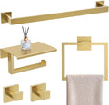 YACVCL Brushed Gold Bathroom Hardware Accessorie Set 23.6 Inch Towel Bar Set 5-Pieces Towel Rack&Holder Set for Bathroom,Upgraded Toilet Paper Holder with Shelf,Stainless Steel Wall-Mounted