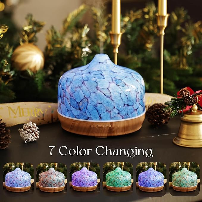 Porseme 500ml Essential Oil Diffuser, Aroma Ultrasonic Humidifier with Remote Control, BPA Free, Auto Shut-Off, 7 Color LED Light for Bedroom