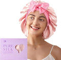 LitBear 100% Mulberry Silk Bonnet for Sleeping Women, 6A 22 Momme, Large Double-Layer Silk Hair Wrap with Tie Band