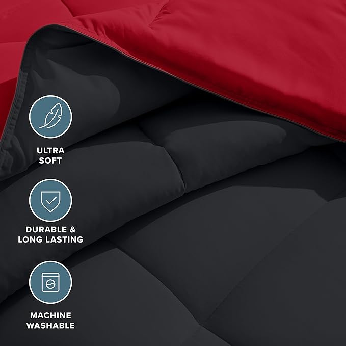 Bare Home King/California King Comforter - Reversible Colors - Goose Down Alternative - Ultra-Soft - Premium 1800 Series - All Season Warmth - Bedding Comforter (King/Cal King, Black/Red)