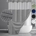 YellyHommy No Hook Shower Curtain and Liner Set Less Time Dark Grey Waffle Cotton Hotel Shower Curtain with Snap in Liner 72" Wx 75" L