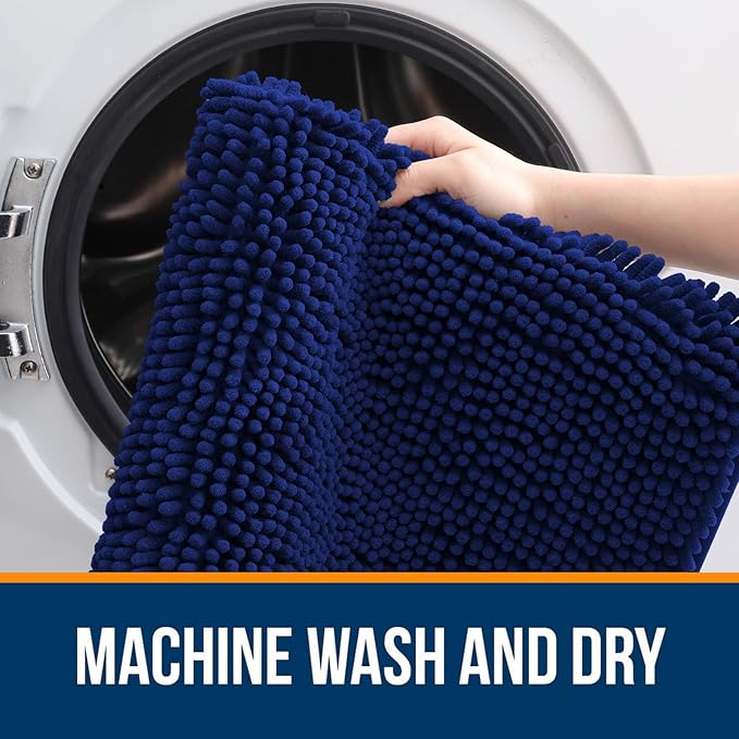 OLANLY Bathroom Rugs 44x24, Extra Soft Absorbent Chenille Bath Rugs, Rubber Backing Quick Dry, Machine Washable Bath Mats for Bathroom Floor, Tub and Shower, Home Decor Accessories, Navy