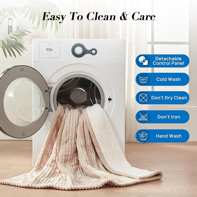 Westinghouse Heated Throw Blanket, Cozy Soft Flannel to Sherpa Electric Throw with 6 Heating Levels & 2-10 Hours Auto Shut Off, Fast Heating & ETL Certification, Machine Washable, 50x60 Inch, Beige