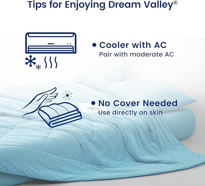 Dream Valley® Outlast® Deepsleep Cooling Comforter, Throw Size, NASA-Grade Space Technology Cooling Blanket for Hot Sleepers Night Sweats, Q-Max > 0.45 Aerocool™ Breathable, Dream Blue, 60"x80"
