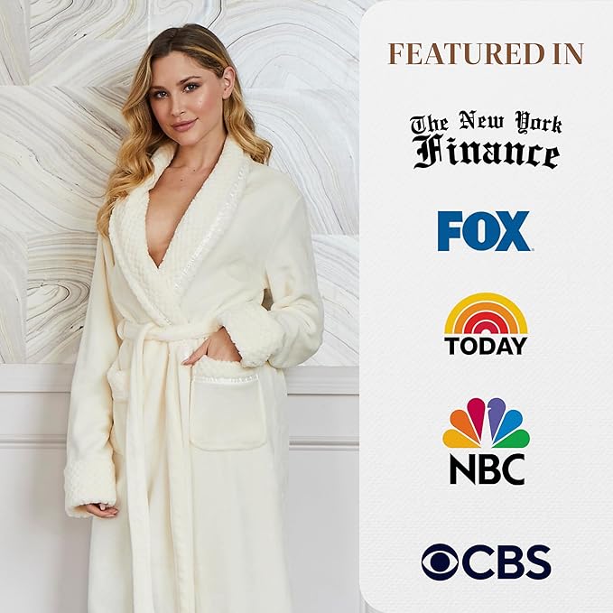 Lotus Linen Plush Robes for Women - Soft Bathrobe, Custom Monogram, Warm Fleece Robe with Pockets
