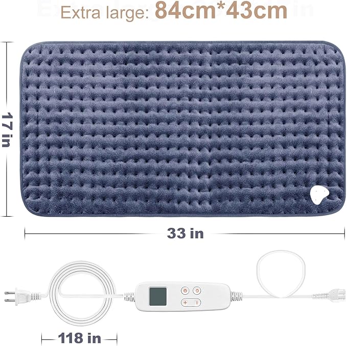 Heating Pad for Back Pain Relief, Extra Large 33 x 17 inches, Portable Heating Pad for Shoulder, Neck, Cramp, Menstrual Pain, with Upgraded 6 Timer and 6 Temperature Controller
