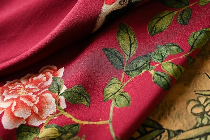 Women's Silk Kimono Robe Long Bathrobe Nightgown 100% Mulberry Silk for Women - Classic Floral Pattern