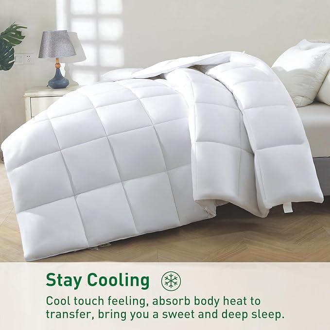 100% Viscose Made from Bamboo Comforter for Hot Sleepers- Breathable Cooling Silky Soft Duvet Insert Twin Size-with 8 Corner Tabs- All Season Comforter (88x64 Inches, White)