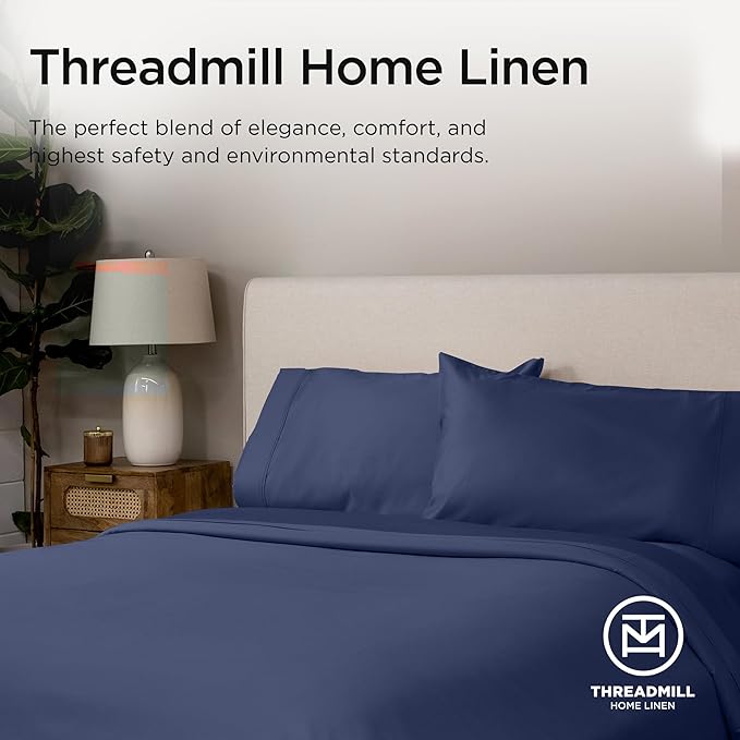 Threadmill Luxury Full Size Sheets | 656 Thread Count Certified Supima Cotton Sheets for Full Size Mattress | 5-Star Hotel Quality 4 Piece Bed Sheet with Extra Deep Pocket | Folkstone Blue Sheet