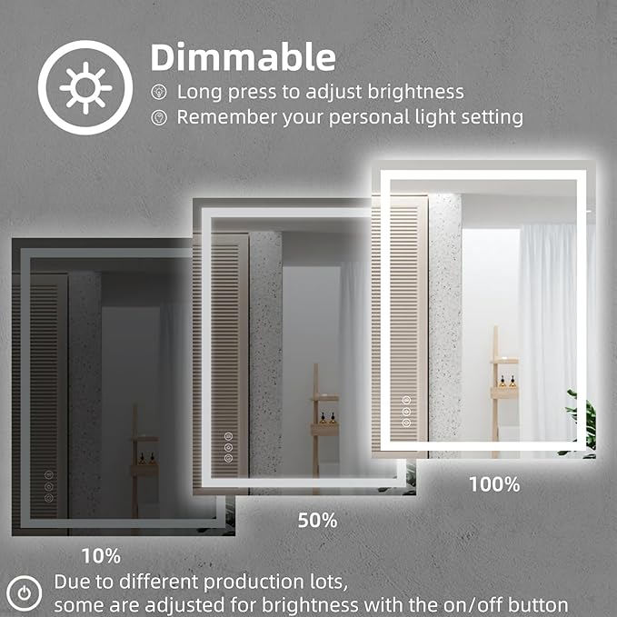 LED Bathroom Mirror with Backlit & Front Light, 32"x24" Anti-Fog, Memory Function, Dimmable Color & Brightness,CRI90+, IP54 Waterproof, Horizontal/Vertical, Wall Mounted