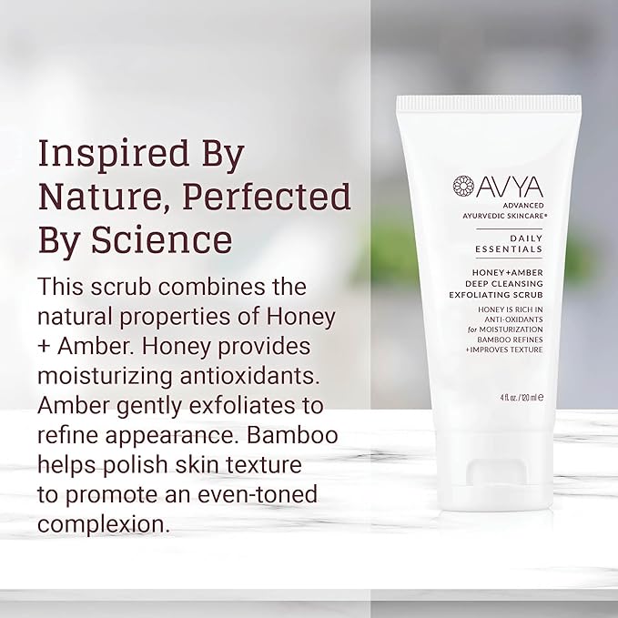 AVYA Honey + Amber Exfoliating Scrub (Travel Size - 1 fl oz) - Deep Cleansing with Honey's Antioxidant Power and Bamboo for Refined Texture and Intense Moisturization