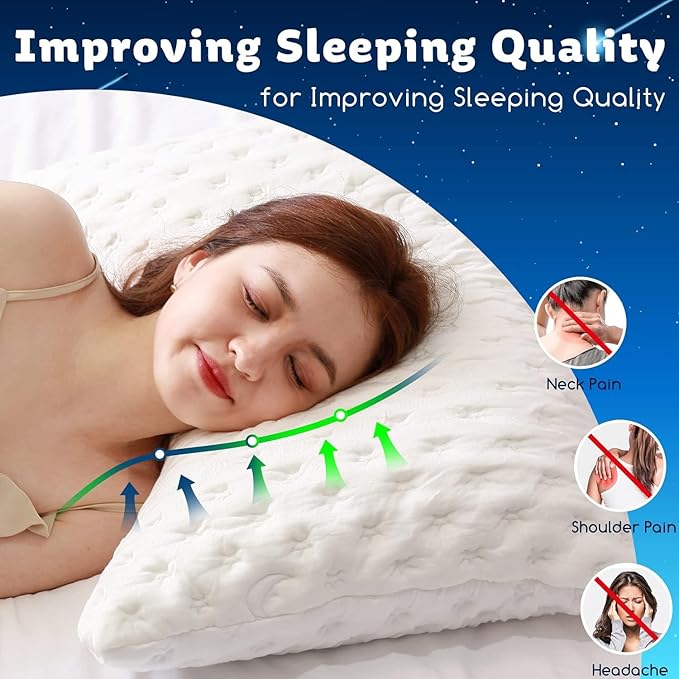Cooling Side Sleeper Pillow for Neck and Shoulder Pain, Luxury Shredded Memory Foam Curved Bed Pillows for Sleeping Set of 1- Adjustable King Size- Washable Cover Crescent White